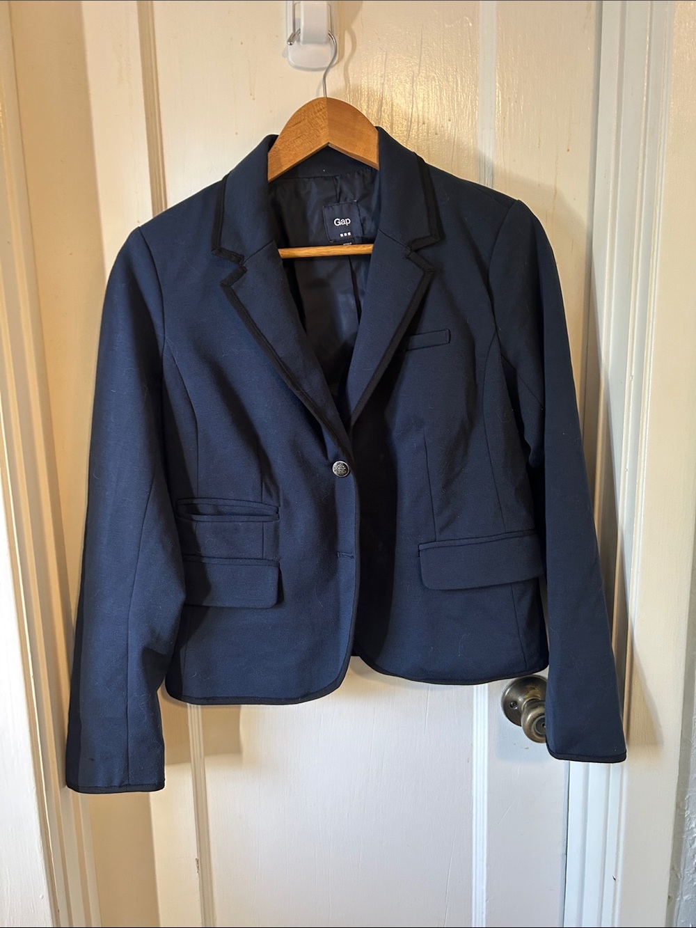 GAP Navy Single-Button Blazer with Black Piping